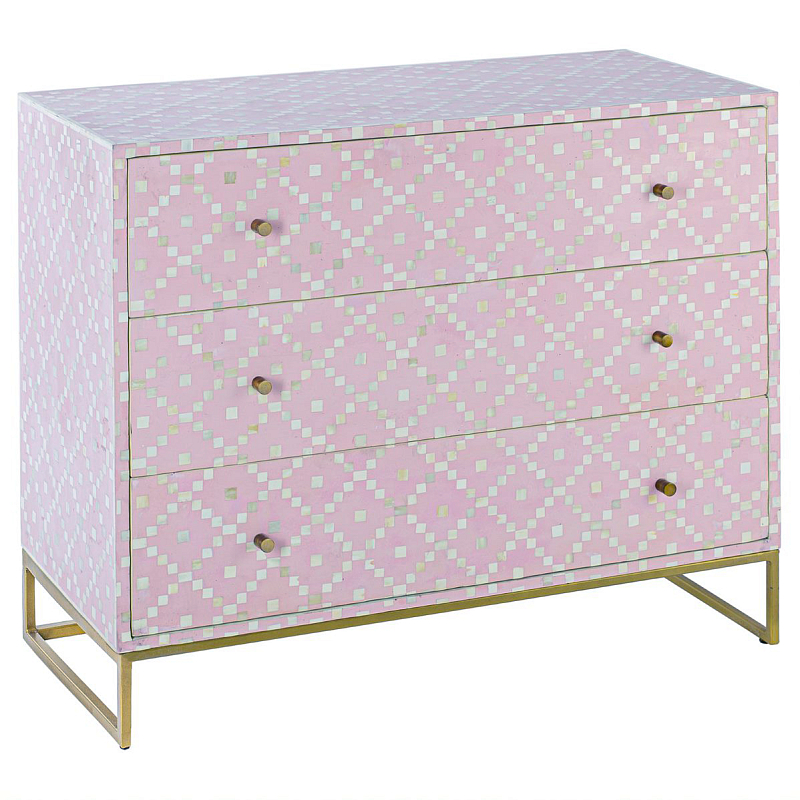 Комод инкрустация костью Pink Indian Bone Inlay 3 drawer Розовый Розовый в Кирове | Loft Concept 