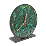 Часы настольные круглые из натурального камня Малахит Round Stone Clock варинант исполнения - 2 | Loft Concept в Кирове