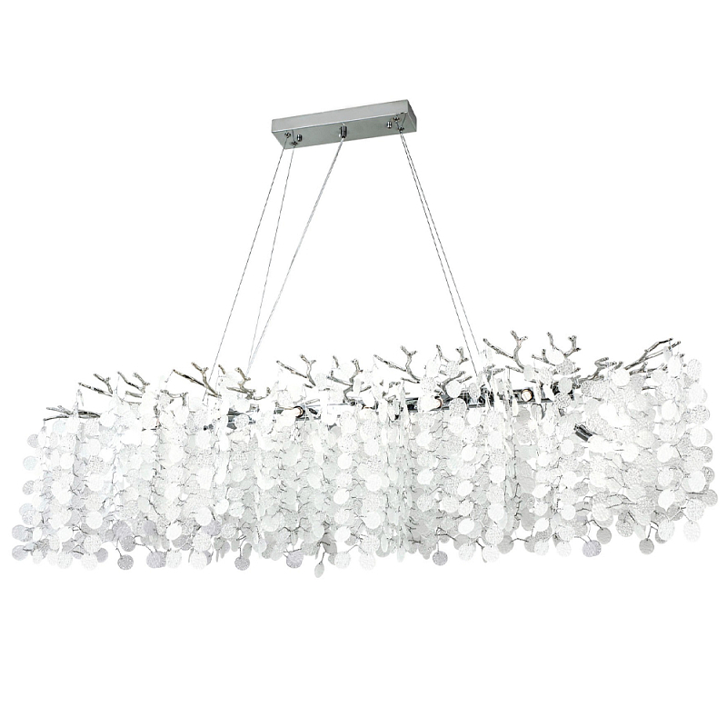 Линейная люстра с круглыми хрустальными подвесками Fairytree Chrome Crystal Branches Linear Chandelier Хром Белое матовое стекло Линейная люстра с круглыми хрустальными подвесками Fairytree Chrome Crystal Branches Linear Chandelier Хром Белое матовое стекло в Кирове | Loft Concept