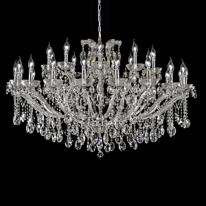 Люстра подвесная двухъярусная с 30-ю лампочками и прозрачными хрустальными подвесками на хромированном основании Crystal lamps