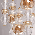 Люстра с плафонами из прозрачного и янтарного стекла в виде шаров и ромбов Gabriel Scott Luna варинант исполнения - 8 | Loft Concept в Кирове