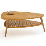 Журнальный стол из массива дуба и декором из плетеного ротанга Reyer Rattan Coffee Table варинант исполнения - 2 | Loft Concept в Кирове