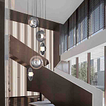 Люстра каскадная с 5-ю круглыми стеклянными плафонами дымчатого цвета и черными деталями Orbit Serenade варинант исполнения - 5 | Loft Concept в Кирове