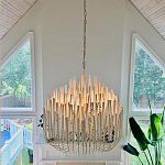 Люстра белая с несколькими ярусами деревянных палочек Bright Wooden Chandelier варинант исполнения - 2 | Loft Concept в Кирове