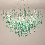 Люстра серебрянная с зелеными стеклянными подвесками в форме капель FAIRYTREE Light варинант исполнения - 1 | Loft Concept в Кирове