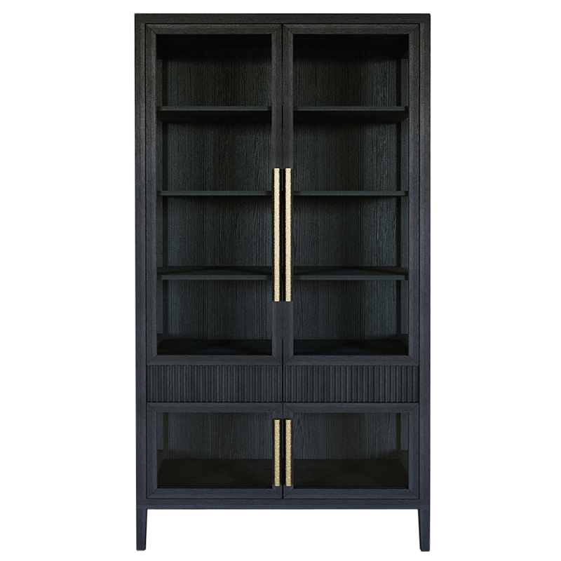 Витрина Primo со стеклянными фасадами и 2 ящиками Черный дуб Черный Золотой в Кирове | Loft Concept 