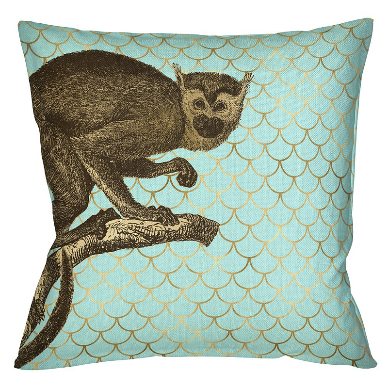 Подушка Safari light blue monkey Бирюзовый Глянцевое золото Подушка Safari light blue monkey Бирюзовый Глянцевое золото в Кирове | Loft Concept