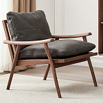 Кресло c каркасом из массива дерева и мягкой кожаной обивкой Walnut Armchair варинант исполнения - 1 | Loft Concept в Кирове