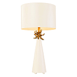 Настольная лампа с декоративным элементом золотого цвета и цилиндрическим абажуром из папье-маше светлого оттенка Flambeau варинант исполнения - 1 | Loft Concept в Кирове