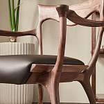 Стул деревянный с мягким сиденьем из коричневой натуральной кожи Moon Walnut Furniture варинант исполнения - 4 | Loft Concept в Кирове