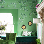 Обои ручная роспись Silk Tree Colourway SC-92 on Emerald Green dyed silk варинант исполнения - 2 | Loft Concept в Кирове