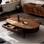 Кофейный стол овальный из дерева с 2-мя ящиками Coffee Walnut Table варинант исполнения - 2 | Loft Concept в Кирове