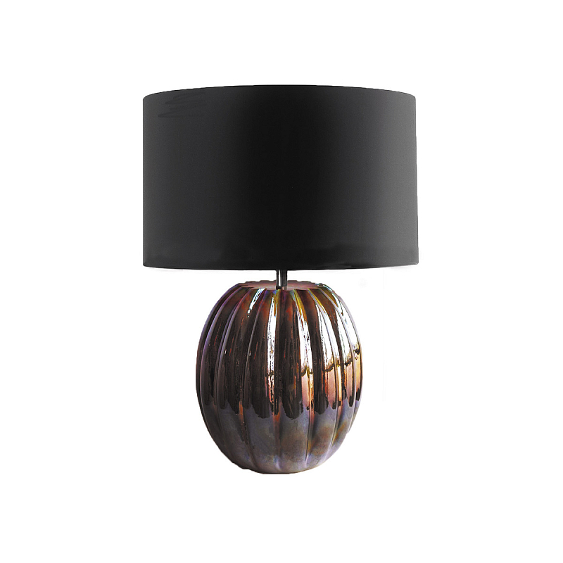  Настольная лампа с черным цилиндрическим абажуром и ребристым шарообразным основанием из коричневого стекла с дуохромным эффектом Natural Concepts Черный Коричневый в Кирове | Loft Concept 