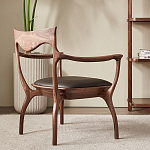 Стул деревянный с мягким сиденьем из коричневой натуральной кожи Moon Walnut Furniture варинант исполнения - 2 | Loft Concept в Кирове