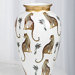 Ваза белая овальная с рисунком леопардов и золотыми акцентами LEOPARD Collection варинант исполнения - 3 | Loft Concept в Кирове