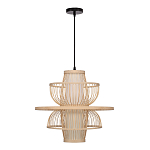Подвесной светильник фигурный из деревянных прутьев с плафоном из натуральной ткани Light Inside the Cell варинант исполнения - 3 | Loft Concept в Кирове