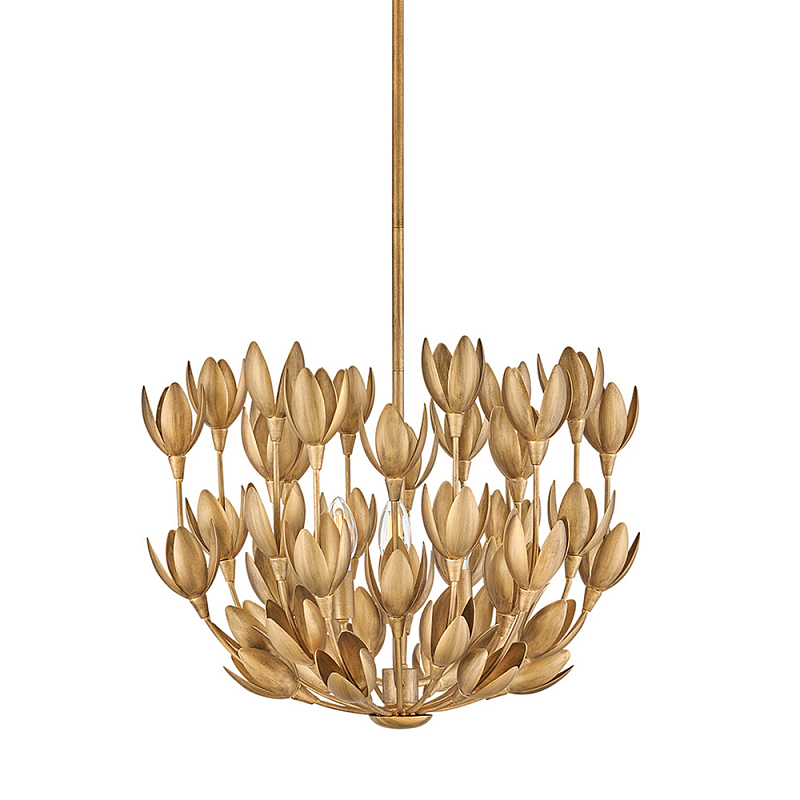 Люстра золотого цвета из множества металлических лепестков в форме тюльпанов Hinkley Золотой в Кирове | Loft Concept 