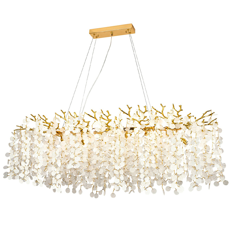 Линейная люстра с круглыми хрустальными подвесками Fairytree Gold Crystal Branches Linear Chandelier Золотой Белое матовое стекло Линейная люстра с круглыми хрустальными подвесками Fairytree Gold Crystal Branches Linear Chandelier Золотой Белое матовое стекло в Кирове | Loft Concept