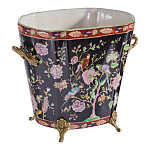 Кашпо из фарфора черная с цветочной росписью и бронзовой стрекозой Spring Garden варинант исполнения - 3 | Loft Concept в Кирове