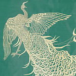 Обои ручная роспись в стиле Арт-деко Whistler Peacocks Original colourway on green painted silk варинант исполнения - 2 | Loft Concept в Кирове