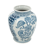 Ваза округлой формы белого цвета с синим растительным узором Blue & White Ornament  варинант исполнения - 1 | Loft Concept в Кирове