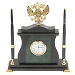 Часы настольные с Гербом России и 2-мя шариковыми ручками в комплекте Stone Clock варинант исполнения - 1 | Loft Concept в Кирове