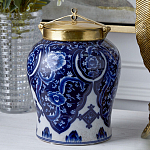 Ваза с насыщенным синим орнаментом и золотой крышкой Blue & White Ornament  варинант исполнения - 2 | Loft Concept в Кирове