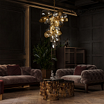 Люстра подвесная вытянутой формы с плафонами из стекла и металла с двумя вертикальными подвесками Gilded Mirage  варинант исполнения - 9 | Loft Concept в Кирове