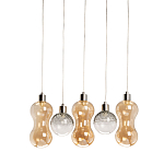 Люстра с 3-мя плафонами волнообразной формы цвета янтарь и 2-мя прозрачными шарообразными плафонами Lucid Rain  варинант исполнения - 1 | Loft Concept в Кирове
