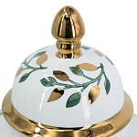 Ваза белая с крышкой с рисунком зеленых и золотых листьев 40 см Chinoiserie Ceramics варинант исполнения - 1 | Loft Concept в Кирове