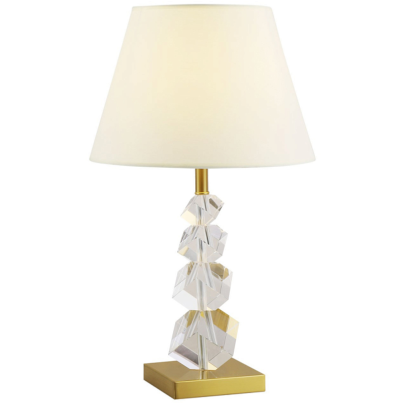 Настольная лампа с абажуром и основанием из хрусталя Neri Crystal Cubes Brass Table Lamp Белый Латунь Прозрачное Стекло Настольная лампа с абажуром и основанием из хрусталя Neri Crystal Cubes Brass Table Lamp Белый Латунь Прозрачное Стекло в Кирове | Loft Concept