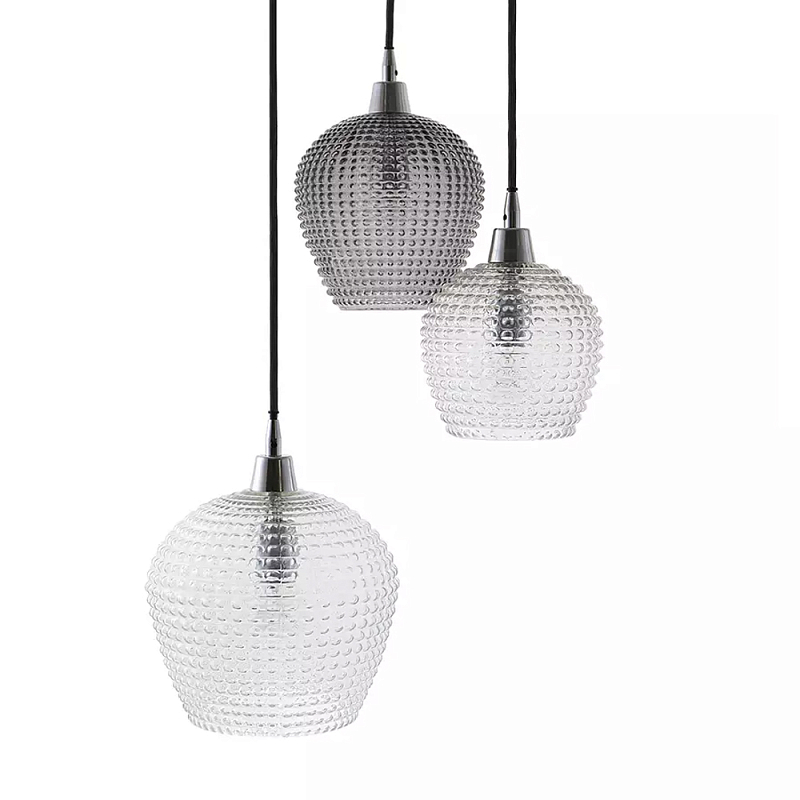 Подвесной светильник каскадный с 3-мя фактурными стеклянными плафонами Cascade with Relief Lampshades Прозрачный Сливовый Серый Подвесной светильник каскадный с 3-мя фактурными стеклянными плафонами Cascade with Relief Lampshades Прозрачный Сливовый Серый в Кирове | Loft Concept