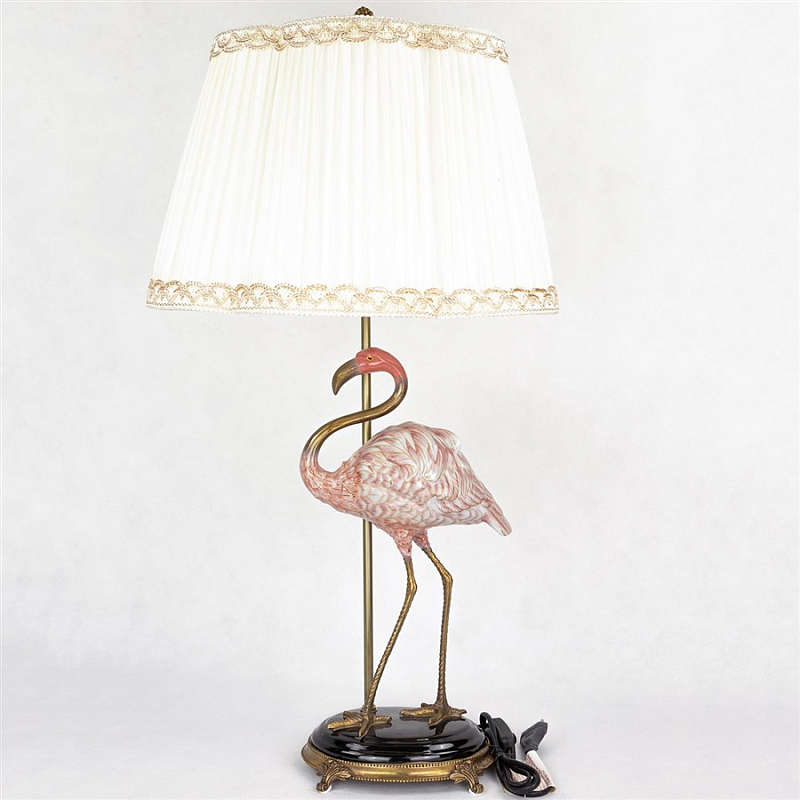 Настольная лампа Pink Flamingo Lamp Белый Бронза Розовый пастельный Настольная лампа Pink Flamingo Lamp Белый Бронза Розовый пастельный в Кирове | Loft Concept