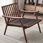 Кресло c каркасом из массива дерева и мягкой кожаной обивкой Walnut Armchair варинант исполнения - 8 | Loft Concept в Кирове