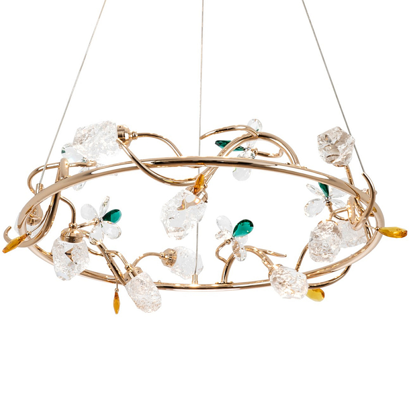 Люстра с хрустальными плафонами и декором Alvere Crystal Chandelier Прозрачный Золотой Изумрудный Янтарный Люстра с хрустальными плафонами и декором Alvere Crystal Chandelier Прозрачный Золотой Изумрудный Янтарный в Кирове | Loft Concept