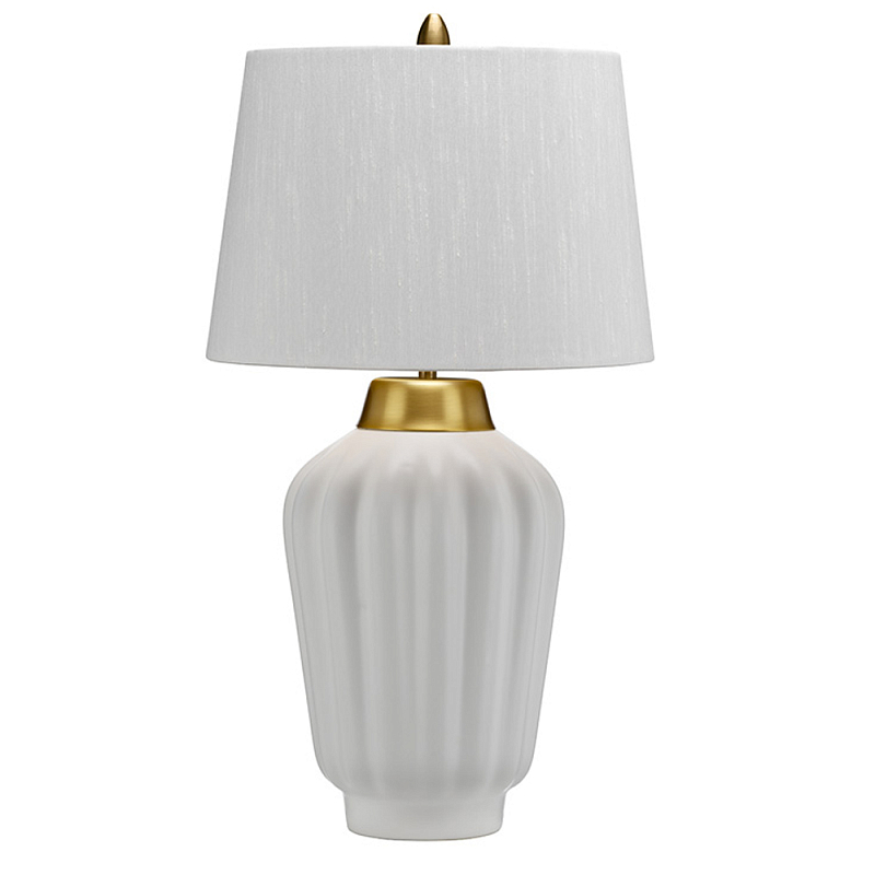 Настольная лампа с белым конусным абажуром и ребристым керамическим основанием Quintiesse Матовая латунь Белый в Кирове | Loft Concept 