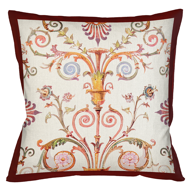 Декоративная подушка бежевая с растительным орнаментом Raffael Floral Beige Red Cushion Бежевый Мульти Бургундский красный Декоративная подушка бежевая с растительным орнаментом Raffael Floral Beige Red Cushion Бежевый Мульти Бургундский красный в Кирове | Loft Concept