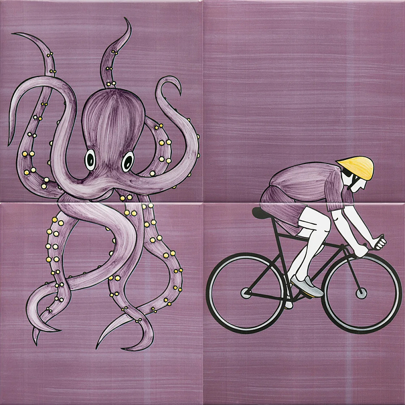Плитка с узором Осьминог велосипедист Сиреневый Желтый Черный в Кирове | Loft Concept 