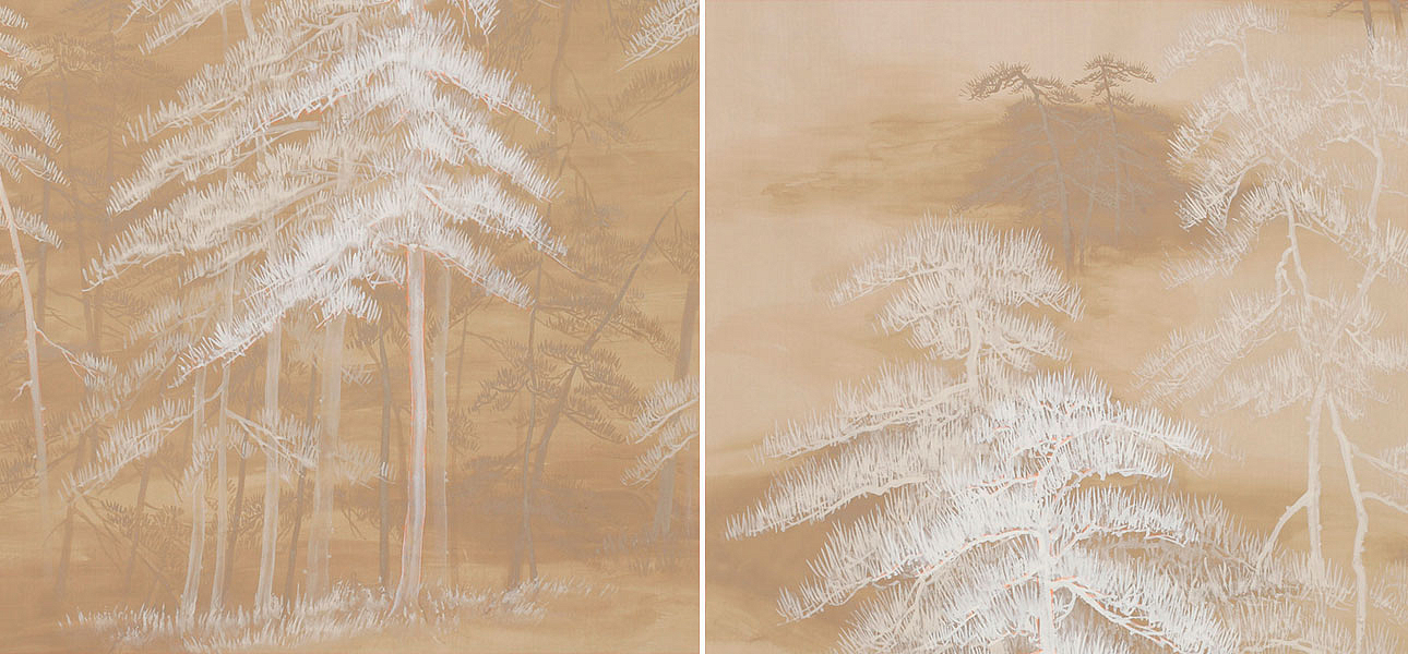 Обои ручная роспись Abstract Pines Original colourway on Stone Ochre dyed silk Обои ручная роспись Abstract Pines Original colourway on Stone Ochre dyed silk - Loft-Concept в Кирове