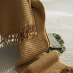 Плед из шерсти цвета охры с бахарамой Waffle Comfort варинант исполнения - 6 | Loft Concept в Кирове