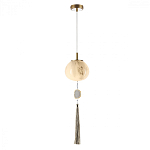 Подвесной светильник с шарообразным плафоном из белого стекла с подвеской из камня и кисточкой Agatelle варинант исполнения - 3 | Loft Concept в Кирове
