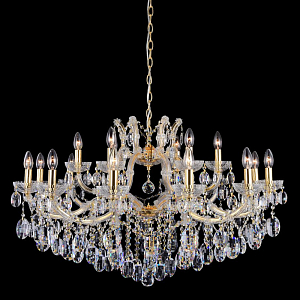 Люстра подвесная двухъярусная с 18-ю лампочками и прозрачными хрустальными подвесками на основании золотого цвета Crystal lamps