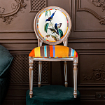 Стул бежевый в разноцветную полоску из натурального бука с изображением птиц и цветов Blooming Blue Birds Colorful Stripes Chair варинант исполнения - 5 | Loft Concept в Кирове