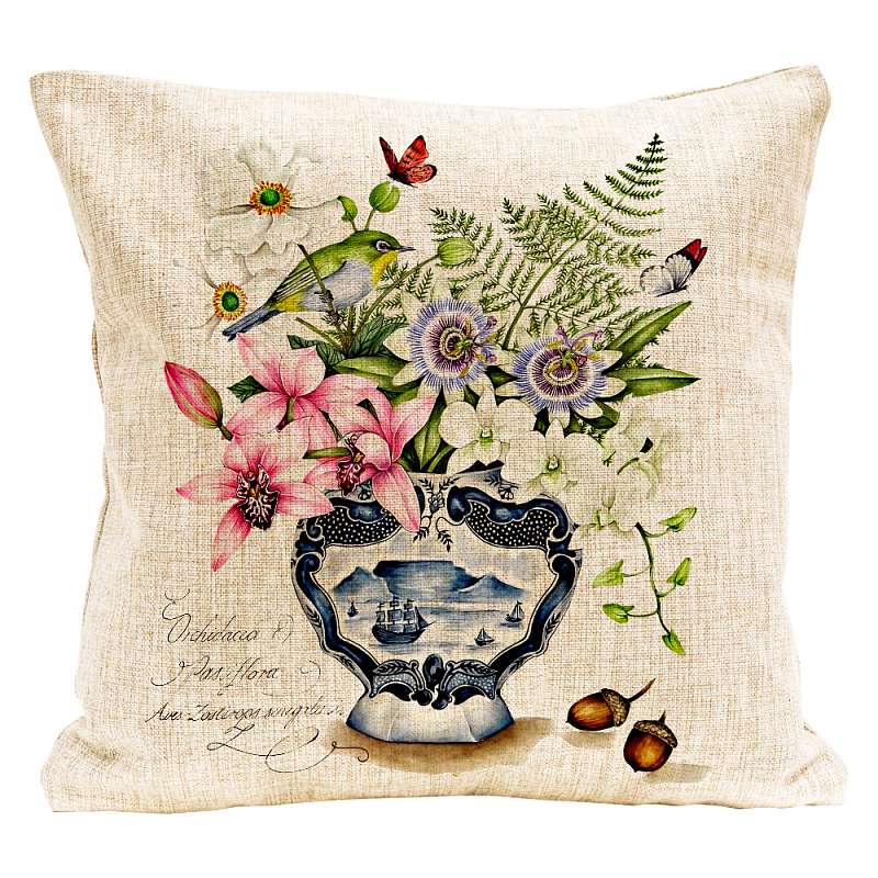 Декоративная подушка Exotic Bouquet Pillow Мульти Бежевый Декоративная подушка Exotic Bouquet Pillow Мульти Бежевый в Кирове | Loft Concept