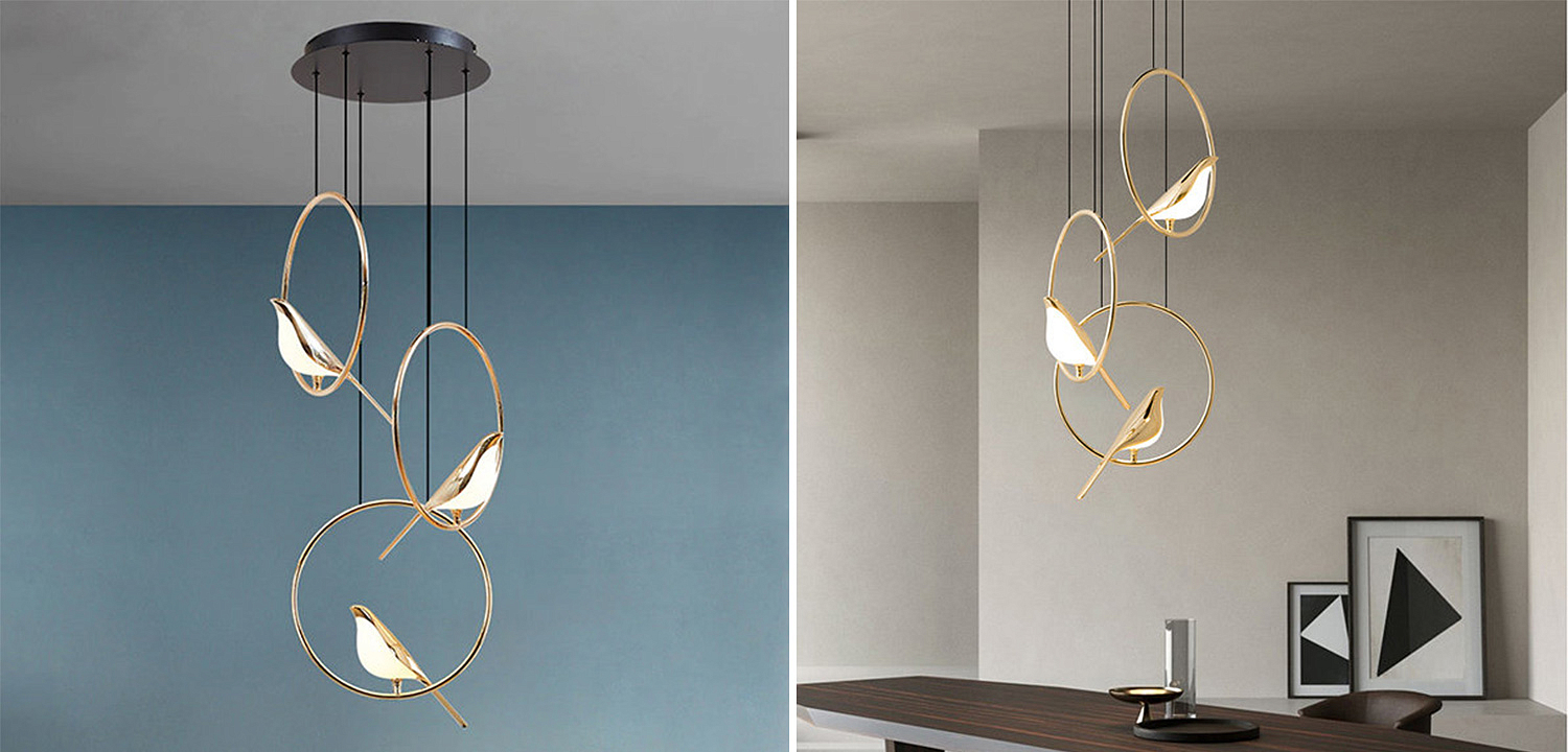 Люстра с золотыми птичками в кольцах NOMI Chandelier Three birds Люстра с золотыми птичками в кольцах NOMI Chandelier Three birds - Loft-Concept в Кирове