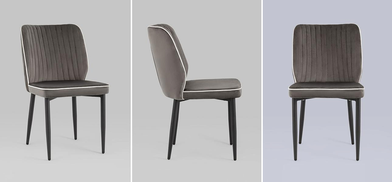 Стул Lawrence Chair Серый Велюр Белый кант Стул Lawrence Chair Серый Велюр Белый кант - Loft-Concept в Кирове