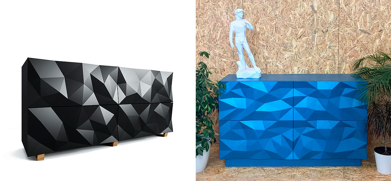 Комод с большими угловыми фигурами, две секции, 2 полки Geometric Greece Комод с большими угловыми фигурами, две секции, 2 полки Geometric Greece - Loft-Concept в Кирове