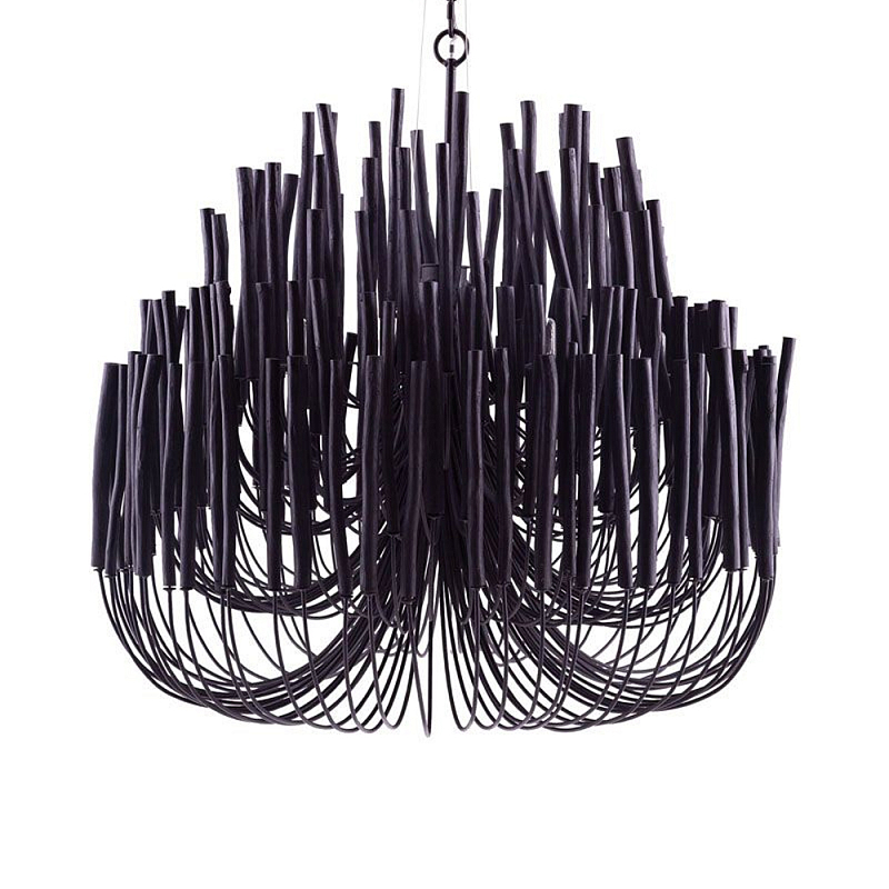 Люстра черная с несколькими ярусами деревянных палочек Bright Wooden Chandelier Черный Люстра черная с несколькими ярусами деревянных палочек Bright Wooden Chandelier Черный в Кирове | Loft Concept