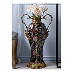 Ваза из фарфора черная с цветочной росписью и бронзовыми элементами Spring Garden варинант исполнения - 3 | Loft Concept в Кирове
