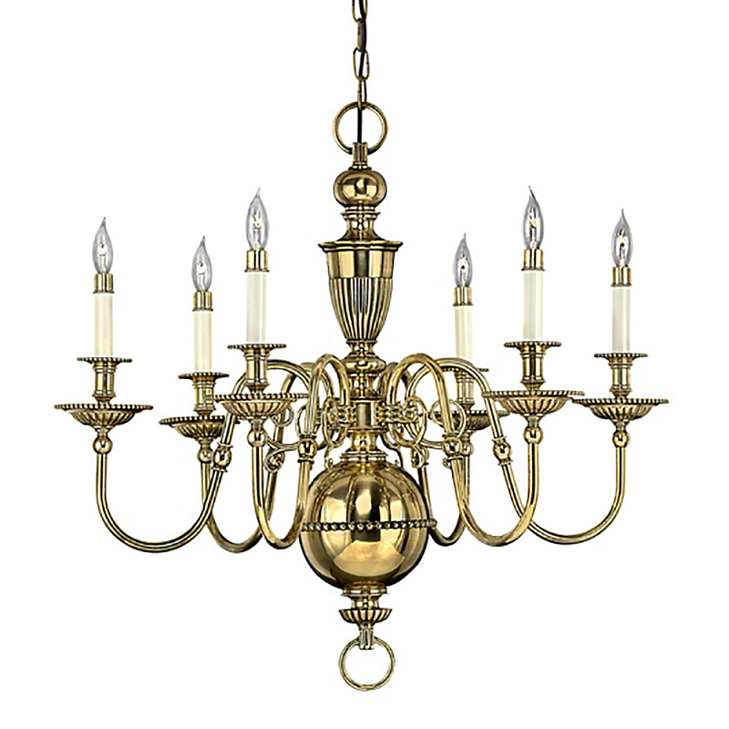 Люстра цвета латунь с 6-ю лампами в форме свечей в классическом стиле Hinkley Латунь Кремовый в Кирове | Loft Concept 